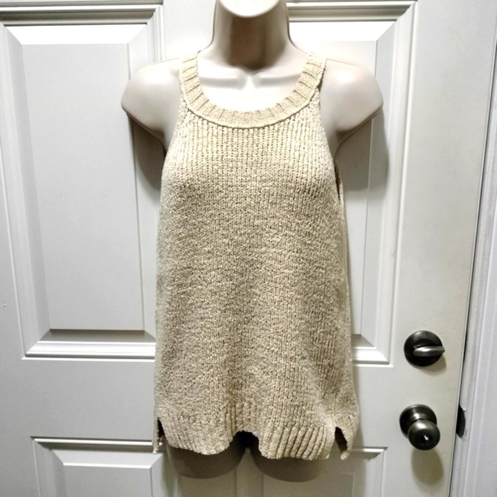 Point Sur By J.Crew Elegant Cottagecore Beige Knit Tank Top Size M